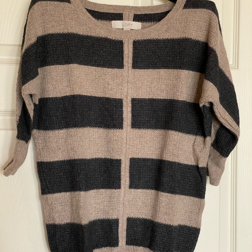 Striped Wool 3/4 Sleeve Sweater